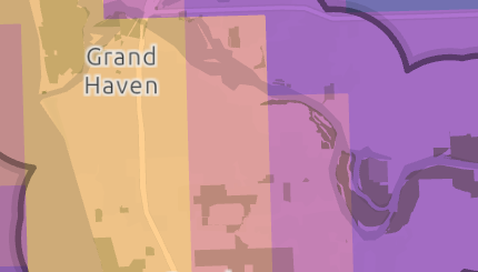 Map of spring peak bird migration in the Grand River Coastal Corridor